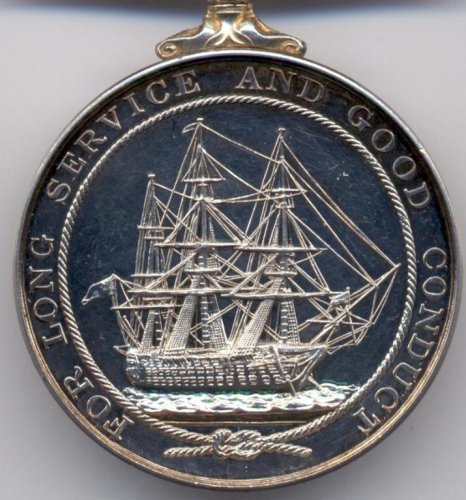 Reverse side of the Royal Navy Long Service and Good Conduct Medal